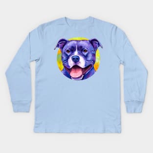 Peppy Purple Pitbull Terrier Dog Kids Long Sleeve T-Shirt